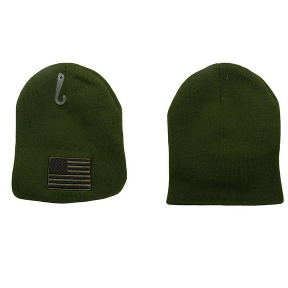 8" USA American Flag Tactical Green Embroidered Beanie Skull Cap Hat WIN610