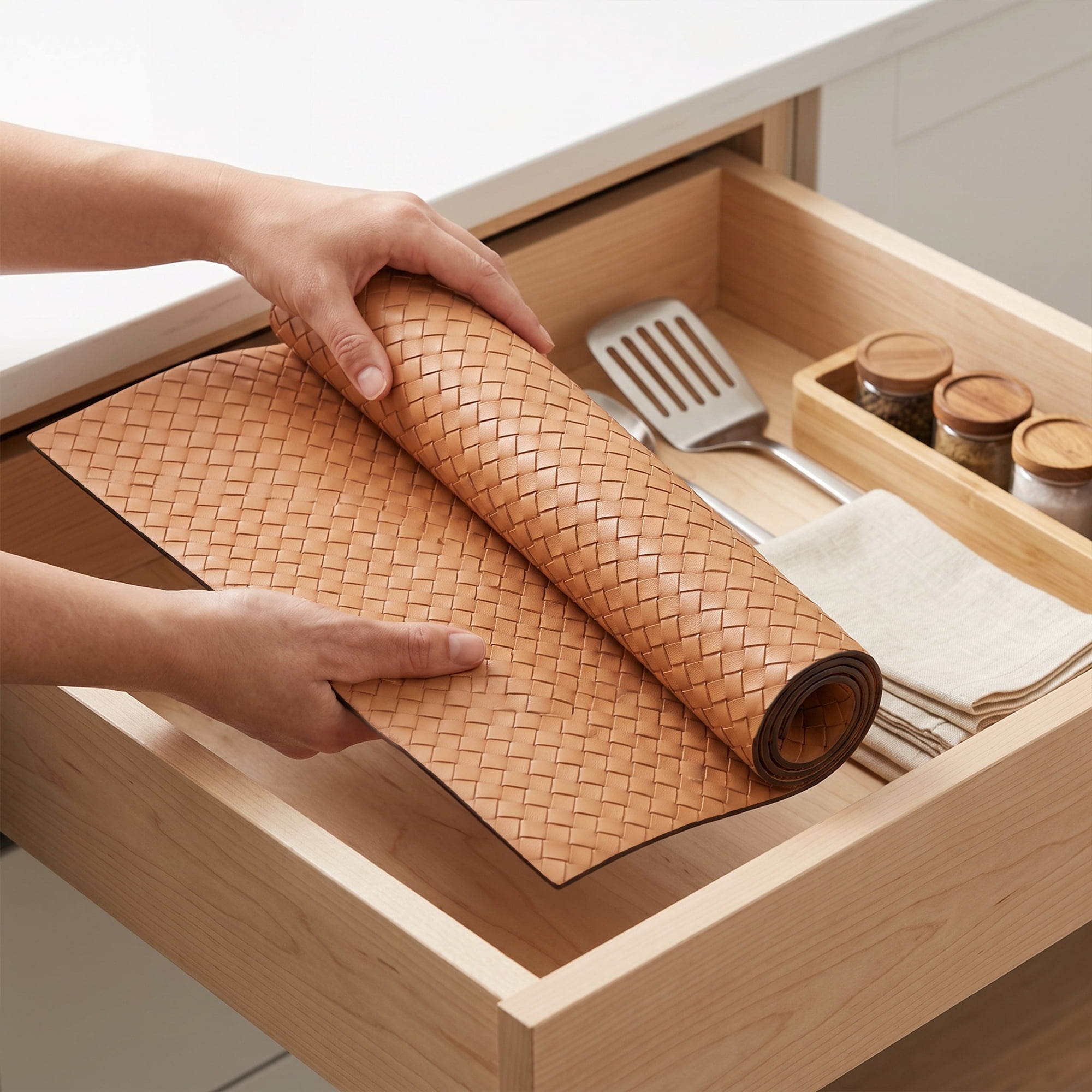 Unique Bargains Set of 6 Leather Placemats for Kitchen Apricot 17*12in