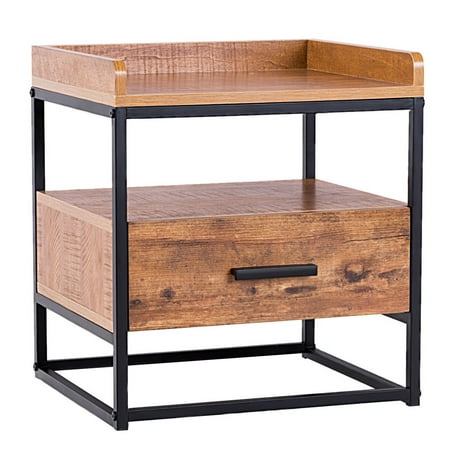 Gymax 2 Tiers End Side Sofa Table Metal Nightstand Storage Display