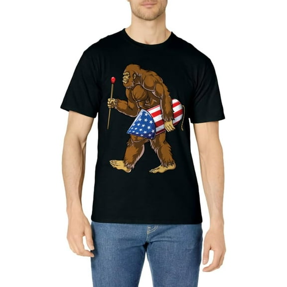 Bigfoot Fireworks 4th of July Men Sasquatch American Flag US T-Shirt