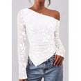 thumbnail image 3 of PRETTYGARDEN Womens Fall Trendy Off Shoulder Y2k Tops Tie Dye Mesh Long Sleeve Shirts Asymmetrical Ruched Floral Blouse, 3 of 8