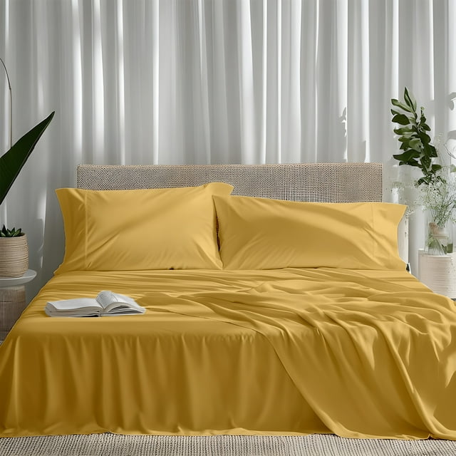 EGYPTIAN COMFORT - Silky Smooth Lightweight Bed Sheet Set - Brushed Micro - Deep Pocket - 4 Piece Set - Full - Gold