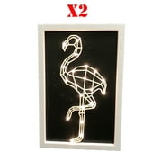 $$$$ Great Value, 2 pc Set, 22727, Box Light with Flamingo; Kids Lamp, Desk-top or Wall Mount Frame Light with Flamingo; Product Size: 7.75 x 11.75x 1.5