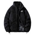 thumbnail image 2 of Quilted Jackets for Men Windproof Long Sleeve Turndown Collar Solid Color Casual Winter Fleece Windproof Comfortable Warm Jackets with Pockets, 2 of 9