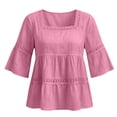 thumbnail image 4 of Nooxsoe Womens Linen Tops and Blouses Womens Half Sleeve Shirts Empire Waist Tiered Blouses Cotton Eyelet Tops for Women Daily Wear Casual Shirts Breathable Casual Blouse Blouses for A1-pink S, 4 of 9