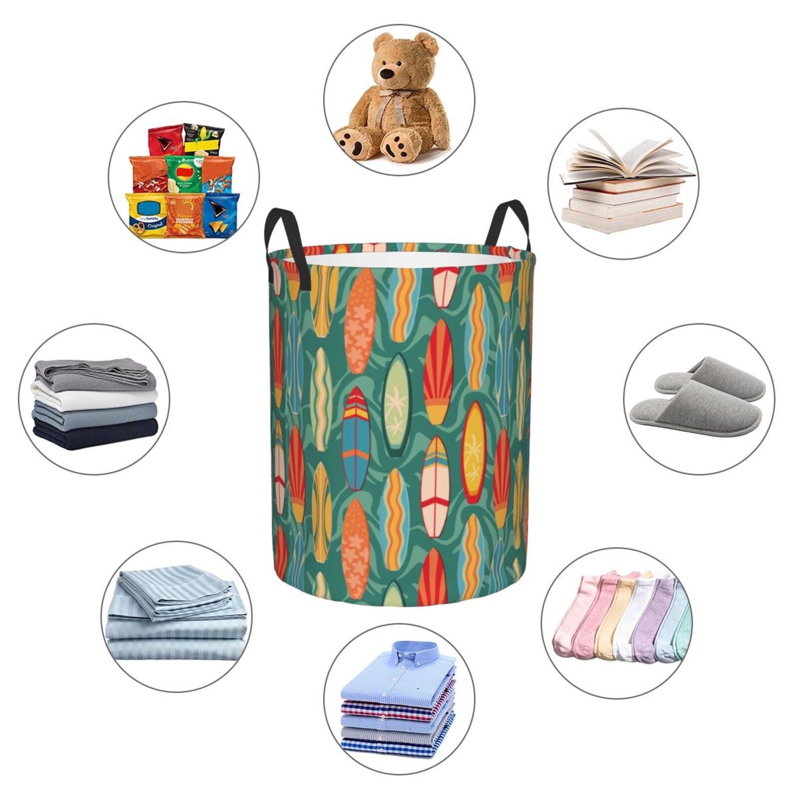Large Laundry Basket with Handles - colorful surf boards Kids Baby Dirty Clothes Laundry Hamper for Bedroom Aesthetic