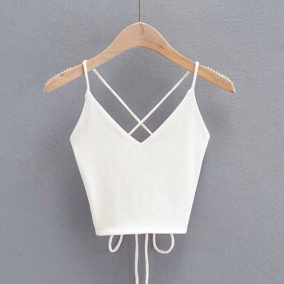 Women's Knit Tank Top, Solid Camisole, Unisex Tank Top, Short, Cross Strap White