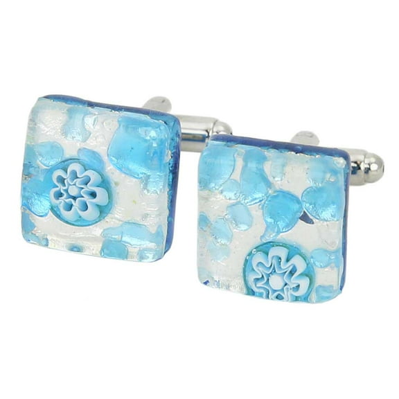 GlassOfVenice Murano Glass Venetian Classic Square Cufflinks - Aqua Silver
