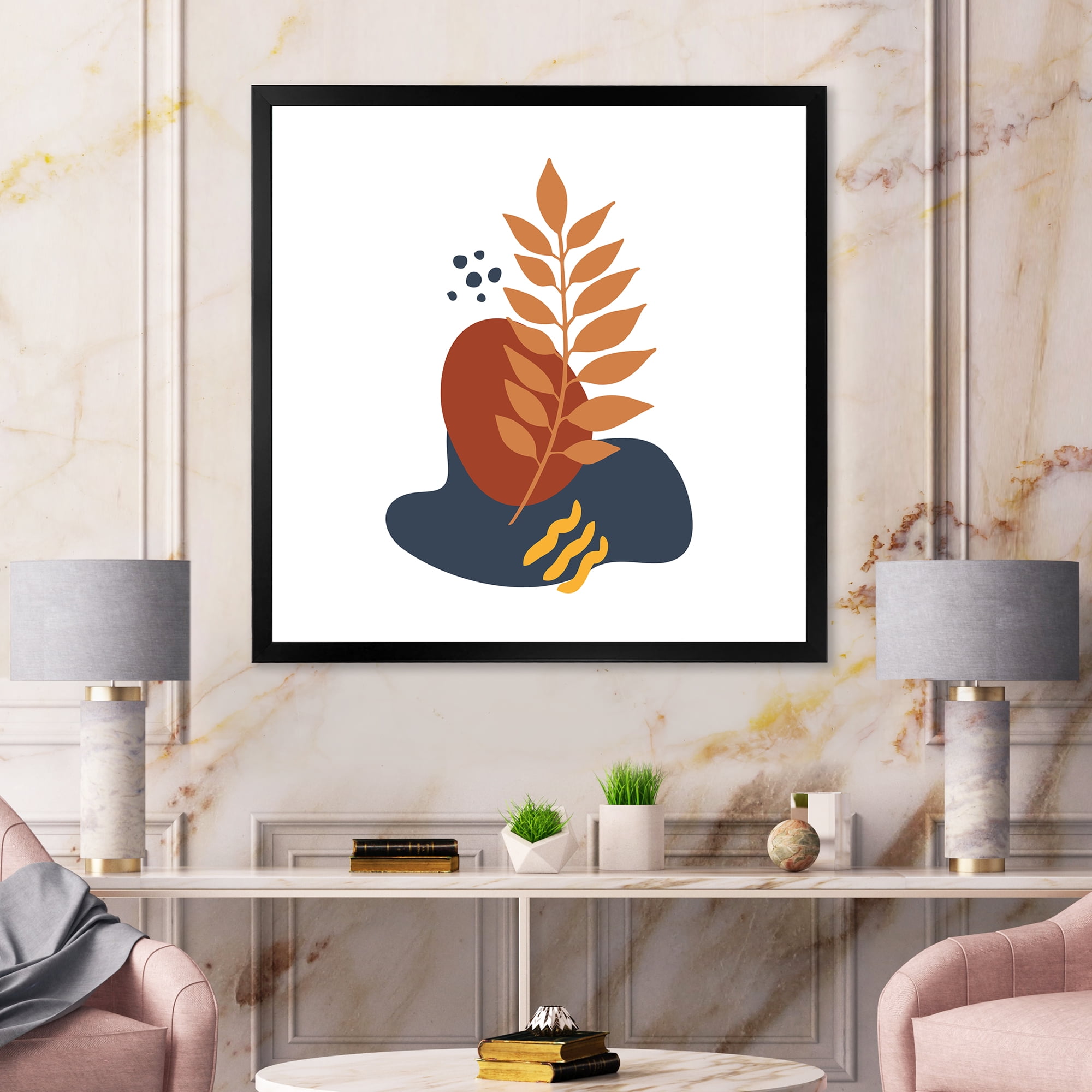 Designart 'Abstract Minimal Shapes Under Flowers VIII' Modern Framed Art Print