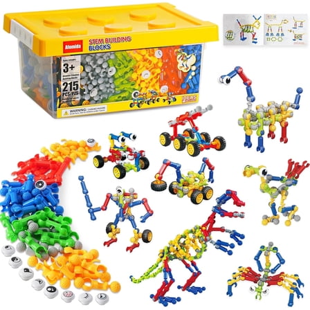 Afomida 215 PCS Creative Building Blocks Playset Toy - Featuring Storage, Includes Dinosaur, Robot, Car, Spider, Dog Figure, Learning Toy Birthdays Gift for Kids, Boys and Girls Ages 4-7, 8 