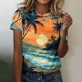 thumbnail image 4 of WREESH Women's Beach Vacation Short Sleeve T-Shirt Hawaiian Palm Tree Print Top Orange, 4 of 4