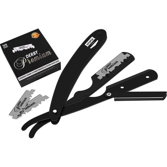 Utopia Care Professional Straight Razor for Men, Barber Straight Edge Razor Safety with 100 Pack Blades, Black