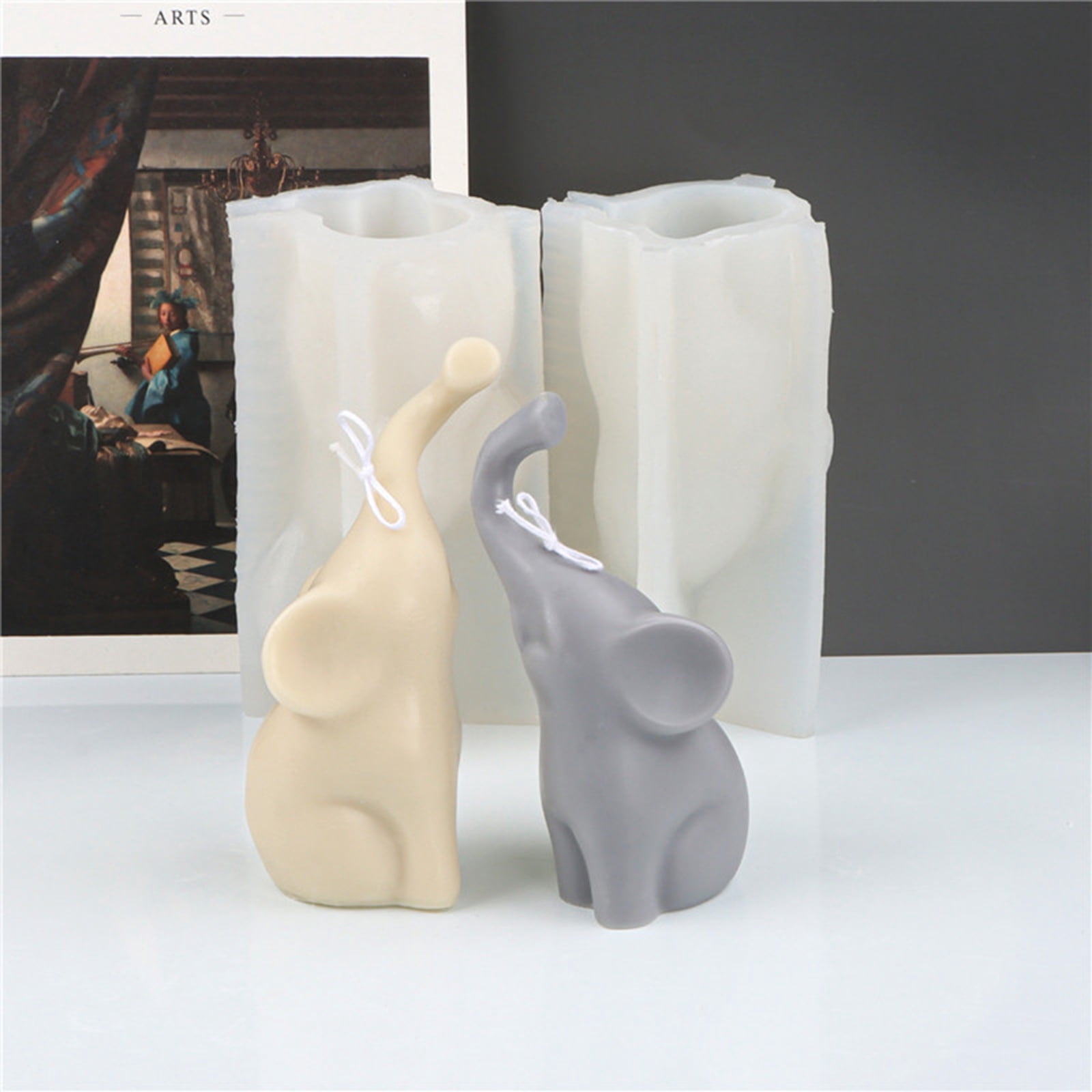 WINDLAND 2 Pcs Couple Long-nosed Elephant Silicone Candle Mold Plaster Ornaments