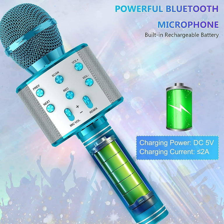 Emerald Blue Bluetooth Karaoke Microphone With FM Radio