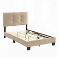 thumbnail image 6 of 1pc Twin Platform Bed in Light Brown Velvet with Adjustable Height Headboard & Button Tufting, Solid Wood Construction, 6 of 8