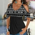 thumbnail image 2 of Cold Shoulder Tops for Women Floral Print Short Sleeve Shirts Dressy Casual Sexy Tops Round Neck Tees Blouses, 2 of 5