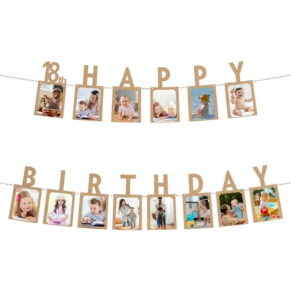 18th Birthday Photo Banner Decorations from 1 to 12 Months Kraft Paper 14 Pieces