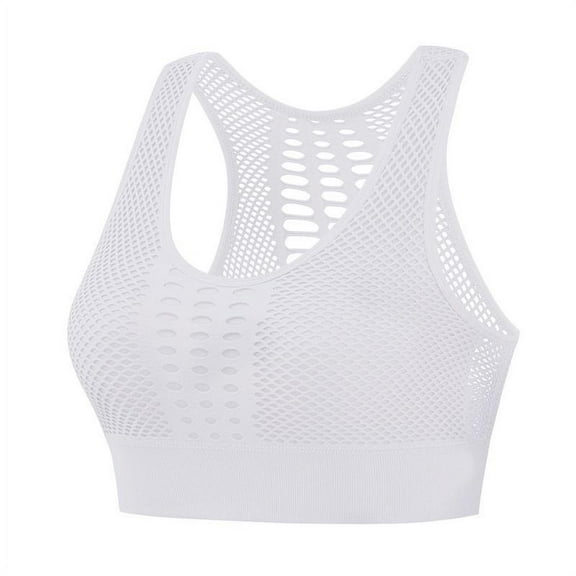 Women Seamless Sports Bra Mesh Breathable Openwork Athletic Workout Tank Tops Longline Gym Fitness Running Yoga Tops
