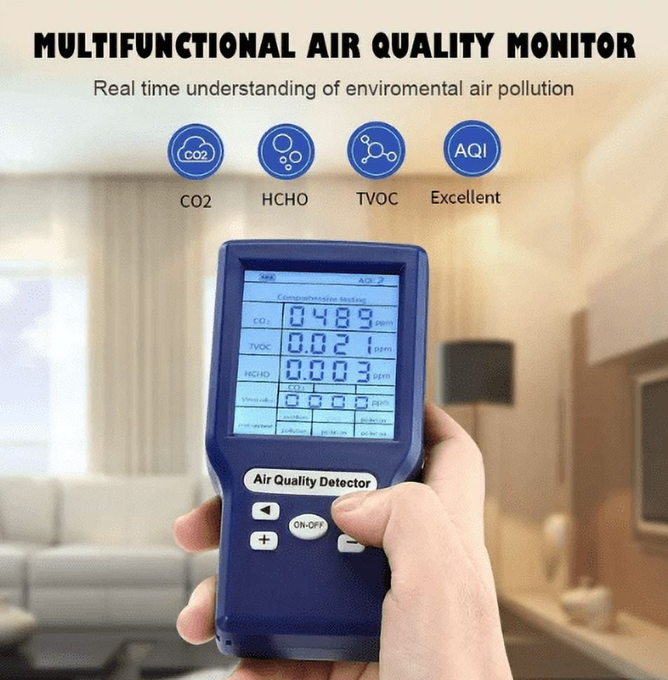 HLONK Air Quality Monitor Indoor Air Quality Tester Formaldehyde Detector Carbon Dioxide Sensor Real-Time Air Tracking for TVOC/C02, Air Quality Detector for Home/Office/Car