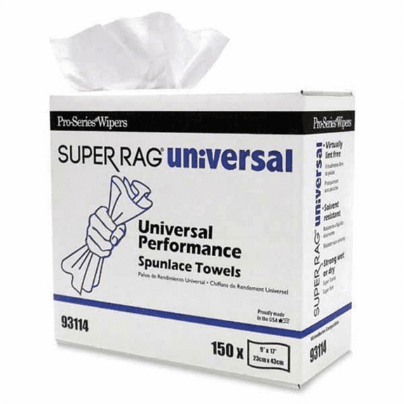 MDI Pro-Series Super Rag 93114 High Performance Supreme Towel, 150, 17 in L x 9 in W, Spunlace, White