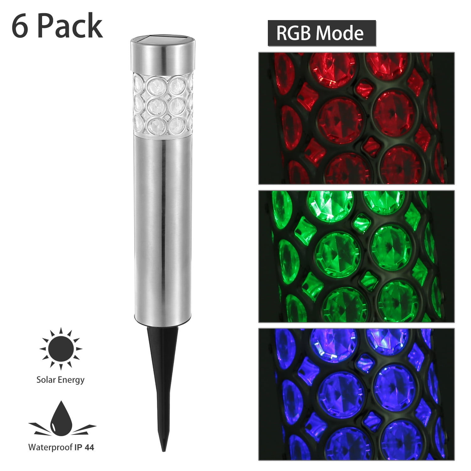 Astoutdoor Solar Garden Stake Lights, IP44 Weather-Resistant Color-Changing Outdoor Lamp, Stainless Steel & ABS Housing, 6-Pack