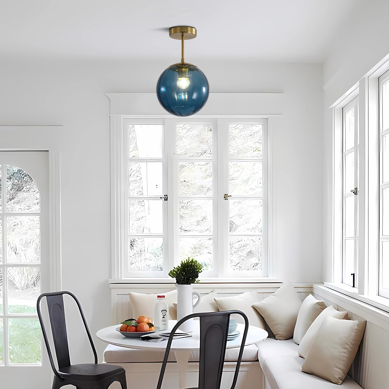 KCO Lighting Modern Large Globe Flush Mount Ceiling Light with Vintage Blue Glass
