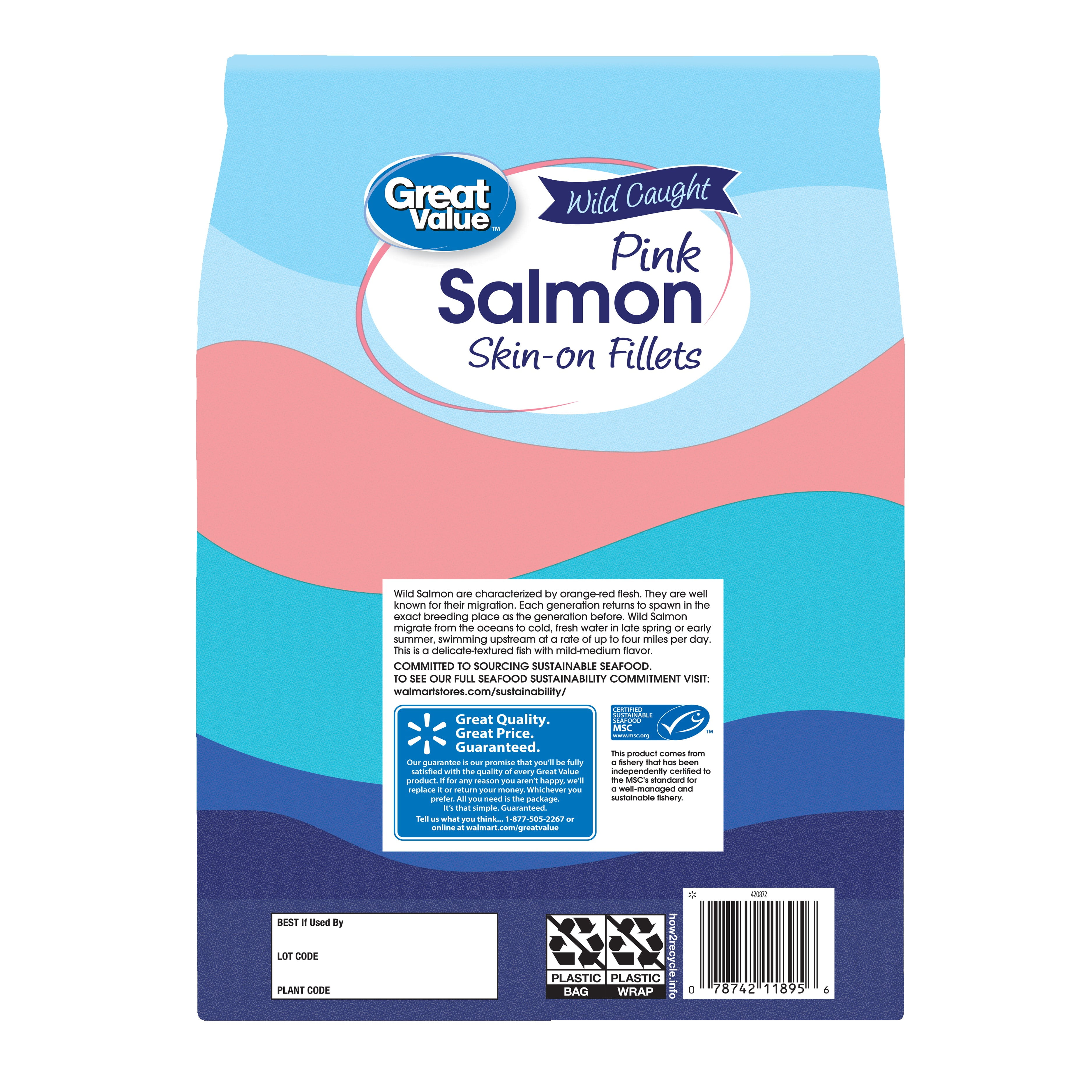 Great Value Wild Caught Pink Salmon Skin On Fillets 2 Lb Walmart Com Walmart Com