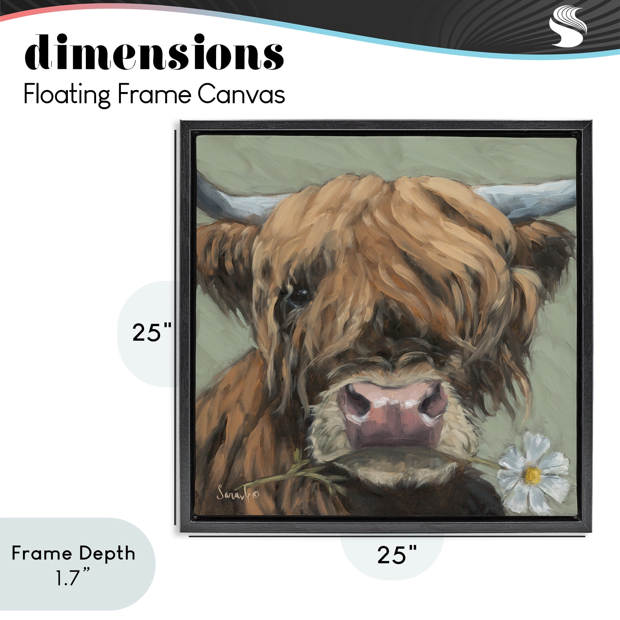 Stupell Industries Blossom Babe Cattle Black Framed Floater Canvas Wall Art, design by Sara G. Designs