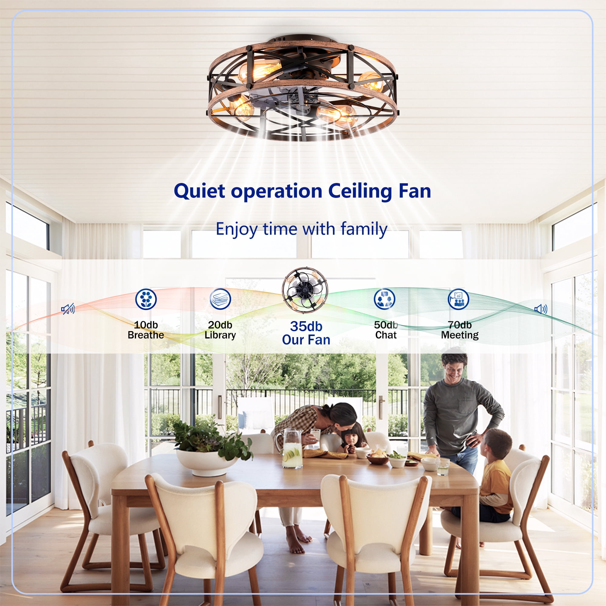 Leumius 19" Black Flush Mount Ceiling Fan with Light, Reversible Motor and DC Remote Control,6 Speed Ceiling Fan,Timing for Living Room Bedroom Dining Room(NOT Included Bulbs)