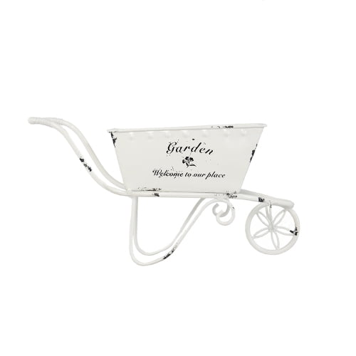 11.5x4x7" Plantador de barra de ruedas desordenado decorativo de metal blanco, decoraci贸n de mesa
