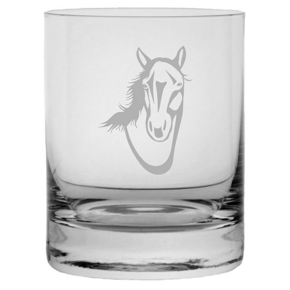 American Standardbred Face Horse Themed Etched 10.25oz Crystal Rocks Whisky Glass