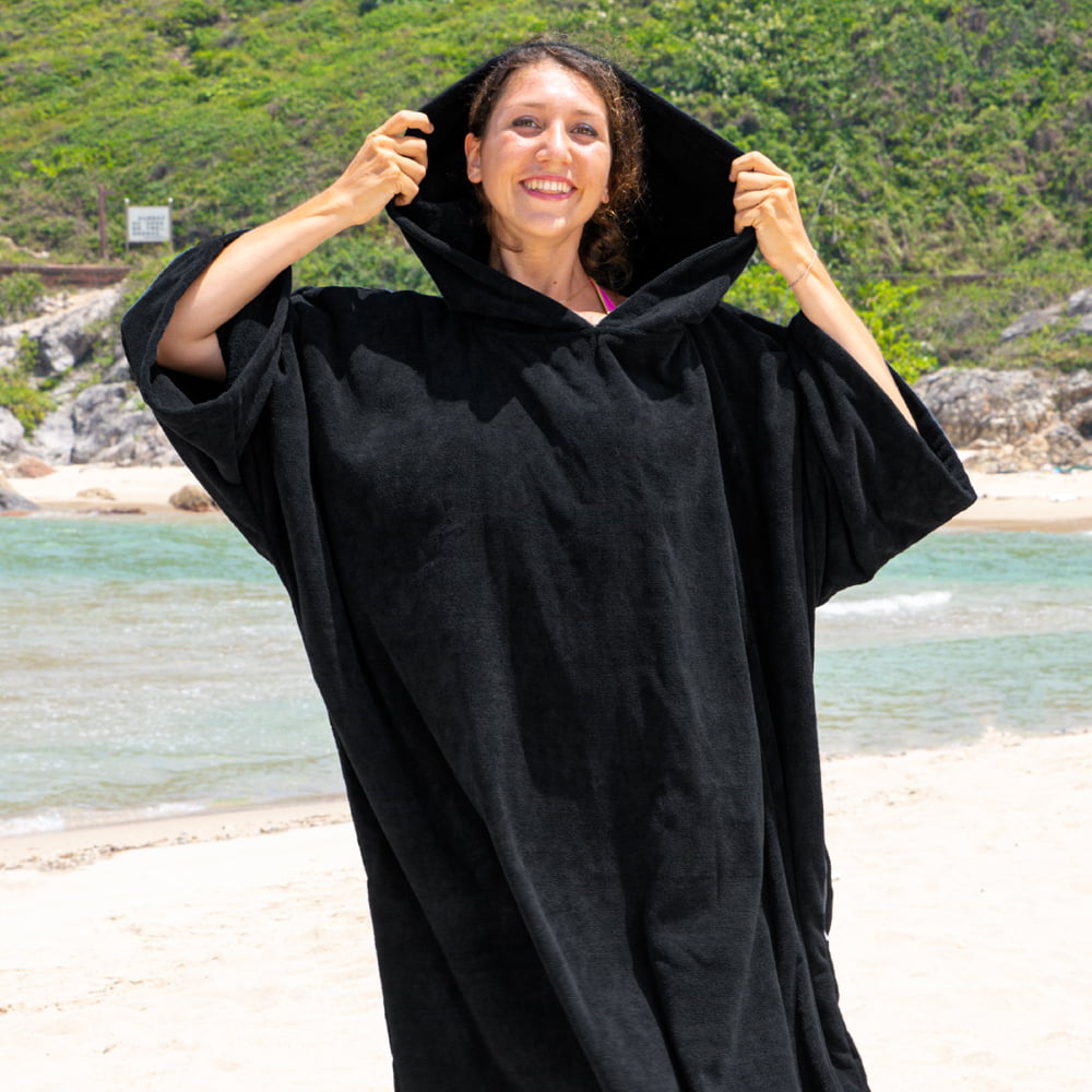 Surf Beach Poncho Wetsuit Changing Robe with Hood Pocket for Traveling Dive 