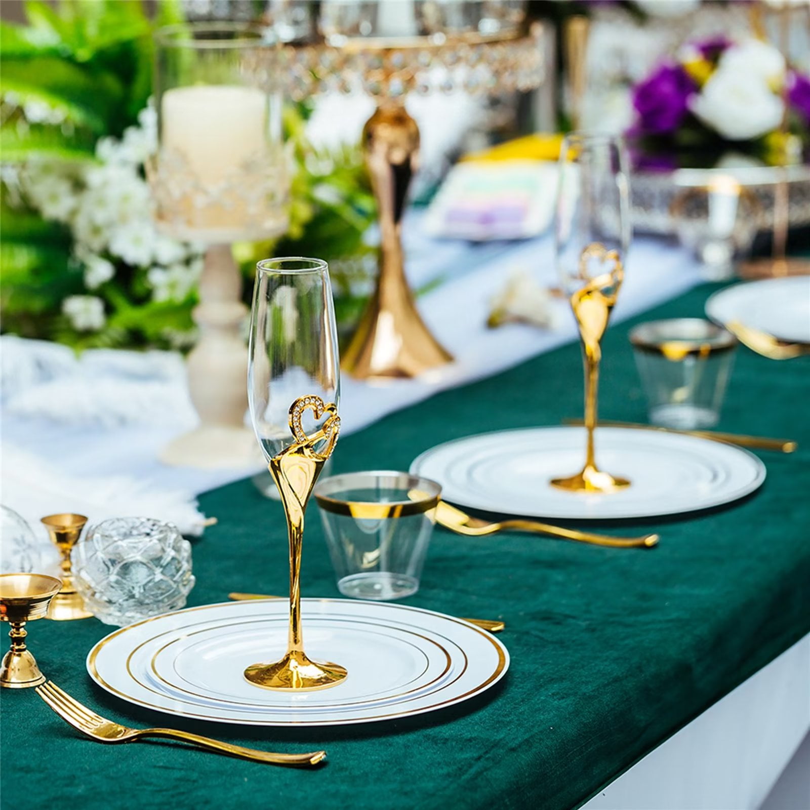 Glasseam Wedding Champagne Flutes Set of 2 Gold Toasting Glasses for Bride and Groom