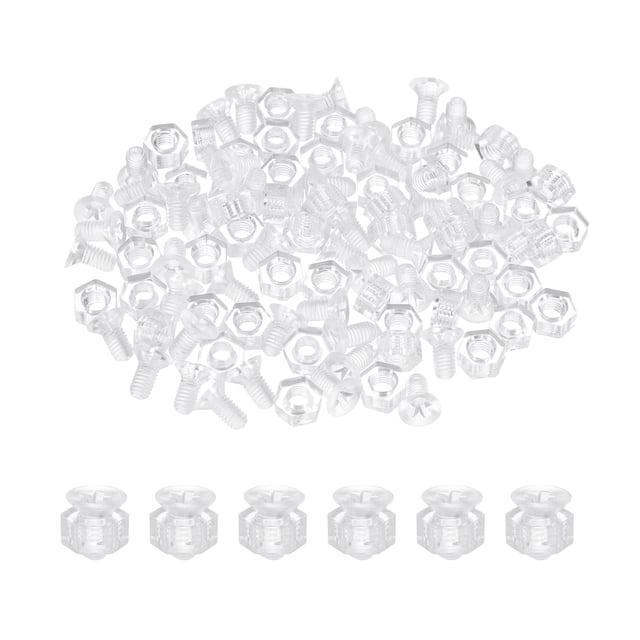 Uxcell 50Pcs M3x6mm Clear Plastic Phillips Countersunk Screws with Hex Nuts Kit