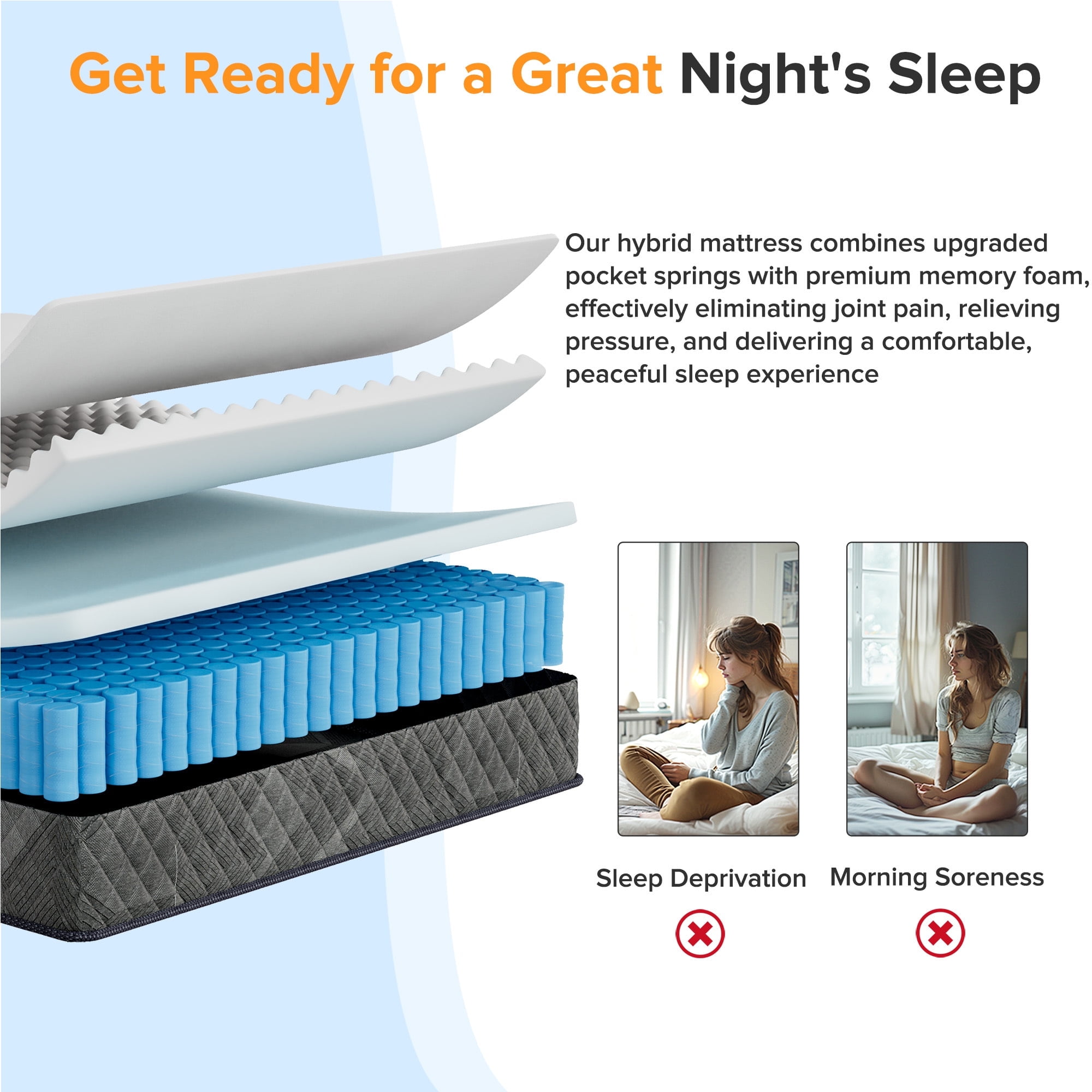 Babo Care King Mattress, 10 inch Gel Memory Foam Hybrid Mattress for Comfort Sleep & Pressure Relief, Medium Firm, CertiPUR-US
