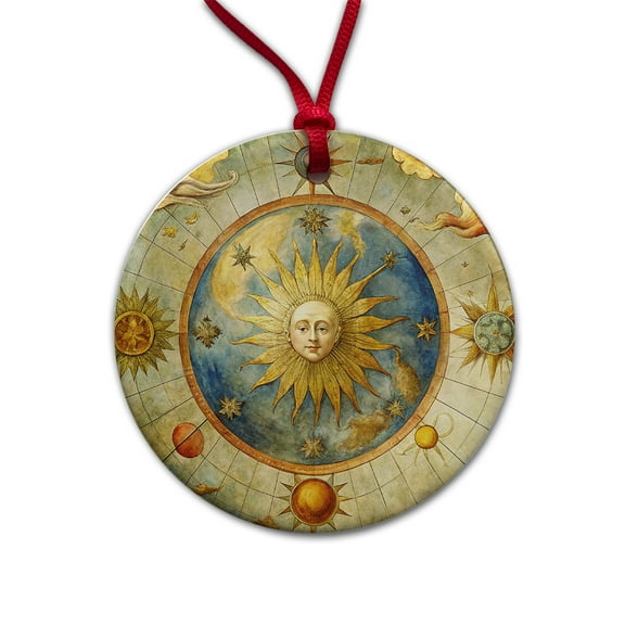 Vintage Sun Moon Celestial Map Christmas Tree Holiday Round Ceramic Ornament