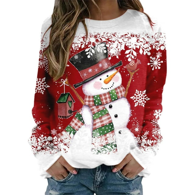2025 Chandails de Noël pour Femmes Chandails de Plage Femmes Convenant aux Adolescentes s Longs Chandails de Mariée pour Femmes Manches Col Rond Chandail Mignon Femmes Renne Graphique Xmas