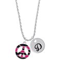 thumbnail image 1 of Delight Jewelry Silvertone Large Hot Pink Tiger Print Peace Sign Silvertone Script Initial Disc - D - Charm Necklace, 20"+3", 1 of 4