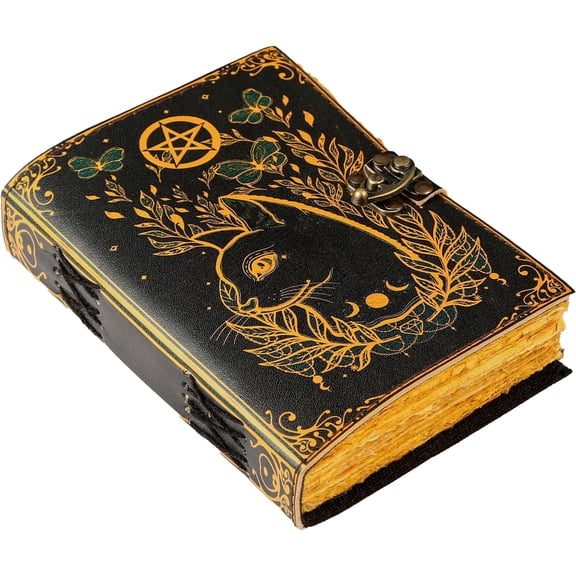 Blank Spell Book of Shadows Journal Witchcraft Supplies Witch Spell for Men & Women 200 Pages with Lock Clasp Vintage Handmade Deckle Edge Paper, Leather Sketchbook, Drawing Journal, Leather Journal,