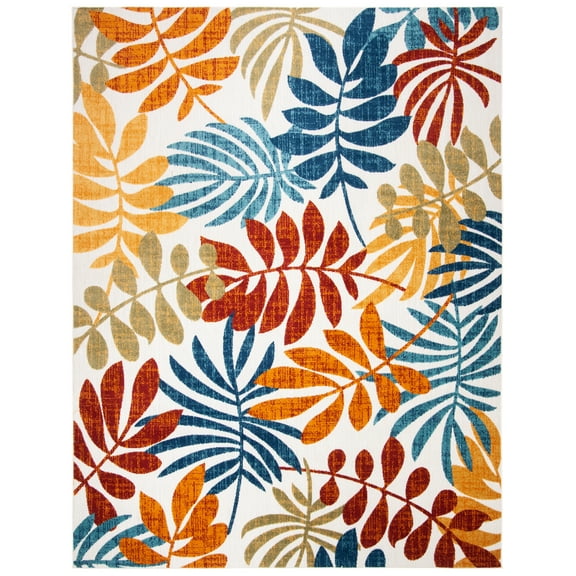 SAFAVIEH Cabana Elouise Botanical Indoor/Outdoor Area Rug, Creme/Red, 8' x 10'