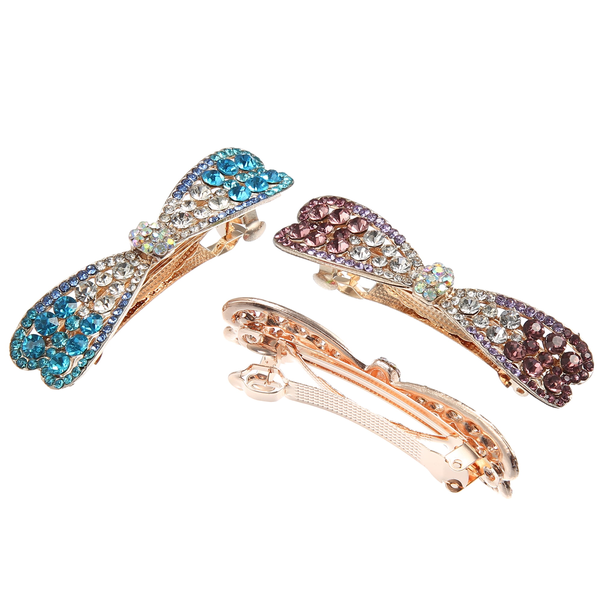 Unique Bargains 3 Pcs Hair Barrettes Hair Accessories Women Purple Blue Multicolor