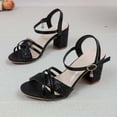 thumbnail image 4 of YgkuHd Women's Casual High Heel Sandals Open Toe Sparkling Glitter-Embellished Straps Chunky Block Heel Black,5.5, 4 of 9