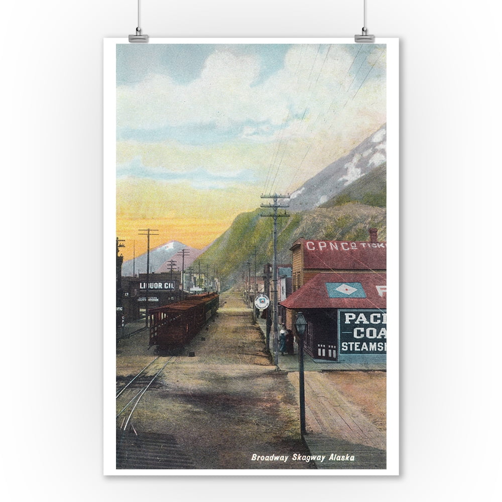 Skagway, Alaska View of Broadway & Railroad Cars (9x12 Art Print