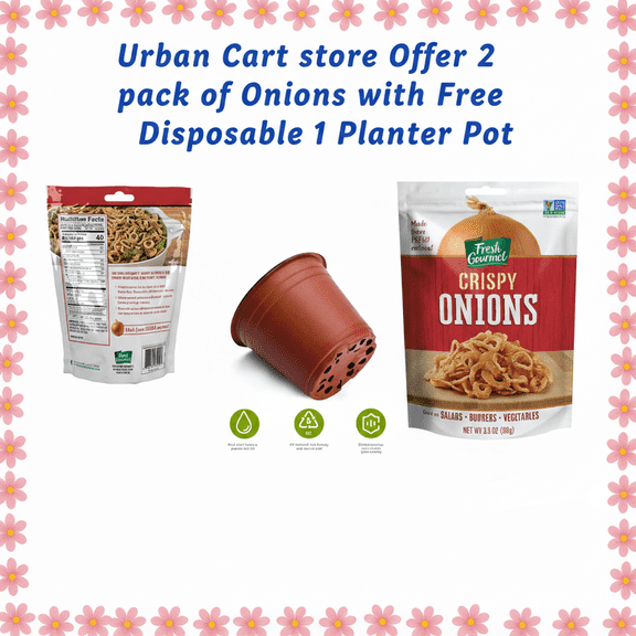 ( 2 Pack ) Fresh Gourmet Crispy Fried Onions, Salad Topping, Non-GMO,( With Disposable Planter 1 Pot ) Urban Car Gift Pack