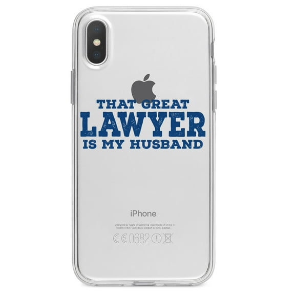 DistinctInk Clear Shockproof Hybrid Case for iPhone XR (6.1" Screen) - TPU Bumper Acrylic Back Tempered Glass Screen Protector - That Great Lawyer is My Husband