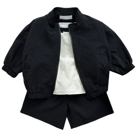 DHFJKG Outfit Boys Girls Summer Outfits 2 Piece Set UPF Sun Zip Long Sleeve Stand Collar Jacket With Shorts Toddler Kids Casual Wear Lightweight Breathable For 1-8 Years Solid Color Soft Suit