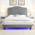 thumbnail image 2 of Upholstered Bed Button Tufted with Curve Design - Strong Wood Slat Support - Easy Assembly - Light Grey Velvet - With LED Light - Platform Bed - Queen, 2 of 9