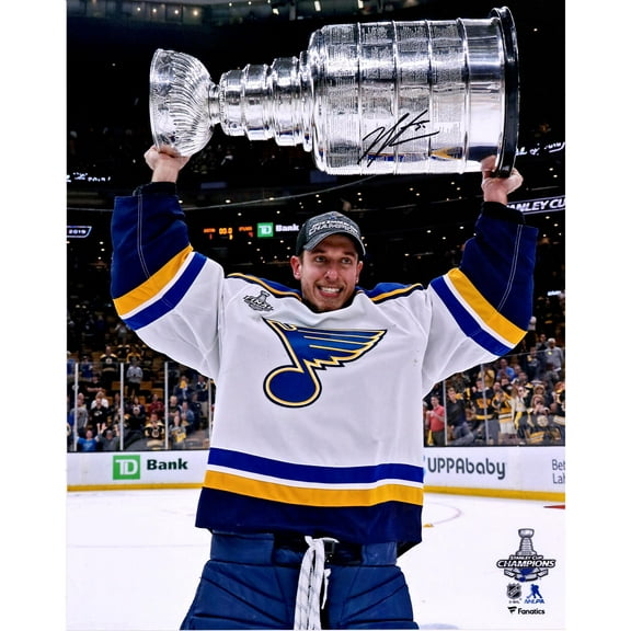 Jordan Binnington St. Louis Blues 2019 Stanley Cup Champions Autographed 16" x 20" Raising Cup Photograph