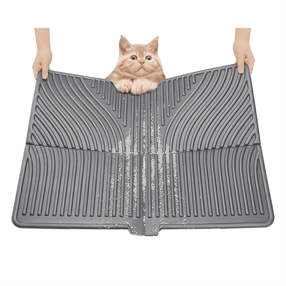 Mat, Large Trapping Mat Soft on Kitty Paws, Litter Box Mat Keep Floor Clean Gray