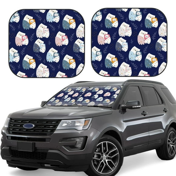 Saiise Mom And Baby Owls for Foldable Car Sun Shades (2-Pack) Offer Sun Protection with an Easy-fold Design for Convenient Windshield Shading-Small